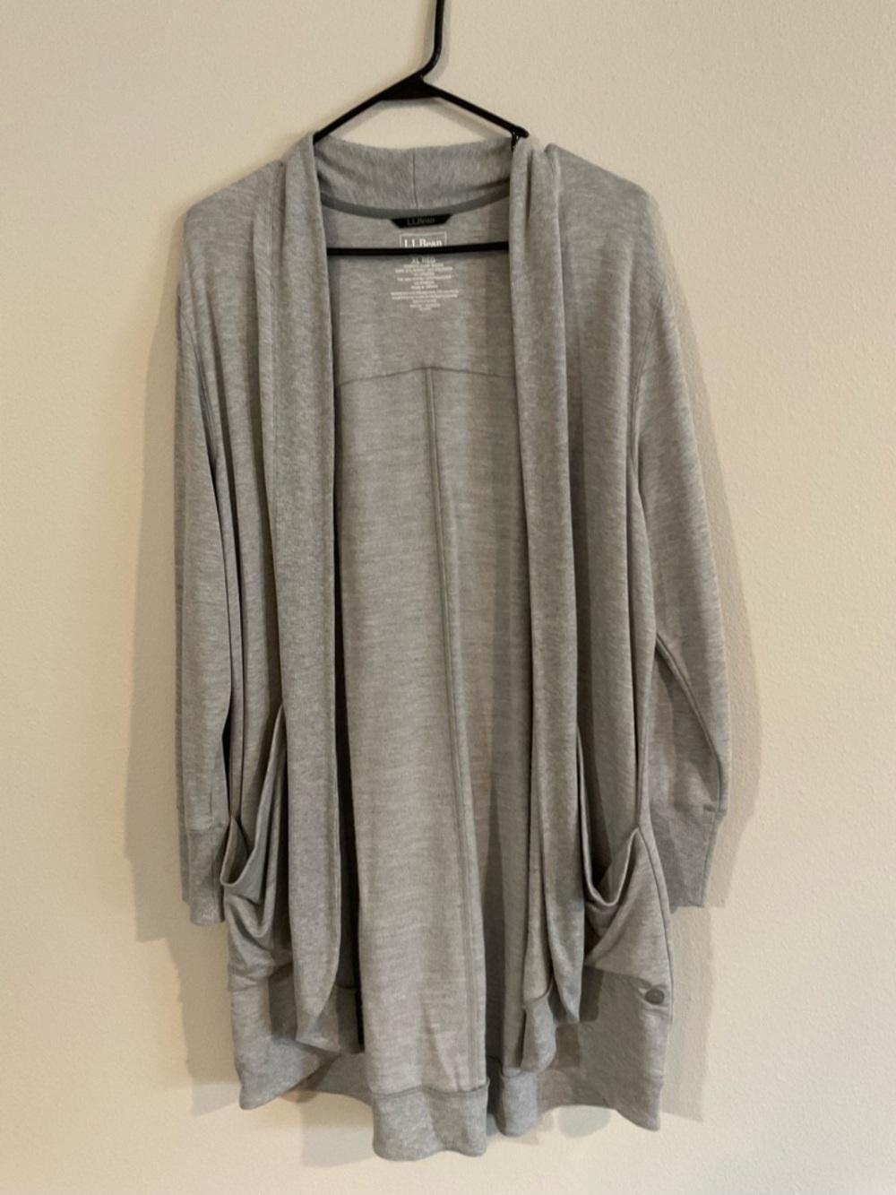 L.L. Bean Women's Heather Gray Draped Open-Front Cardigan